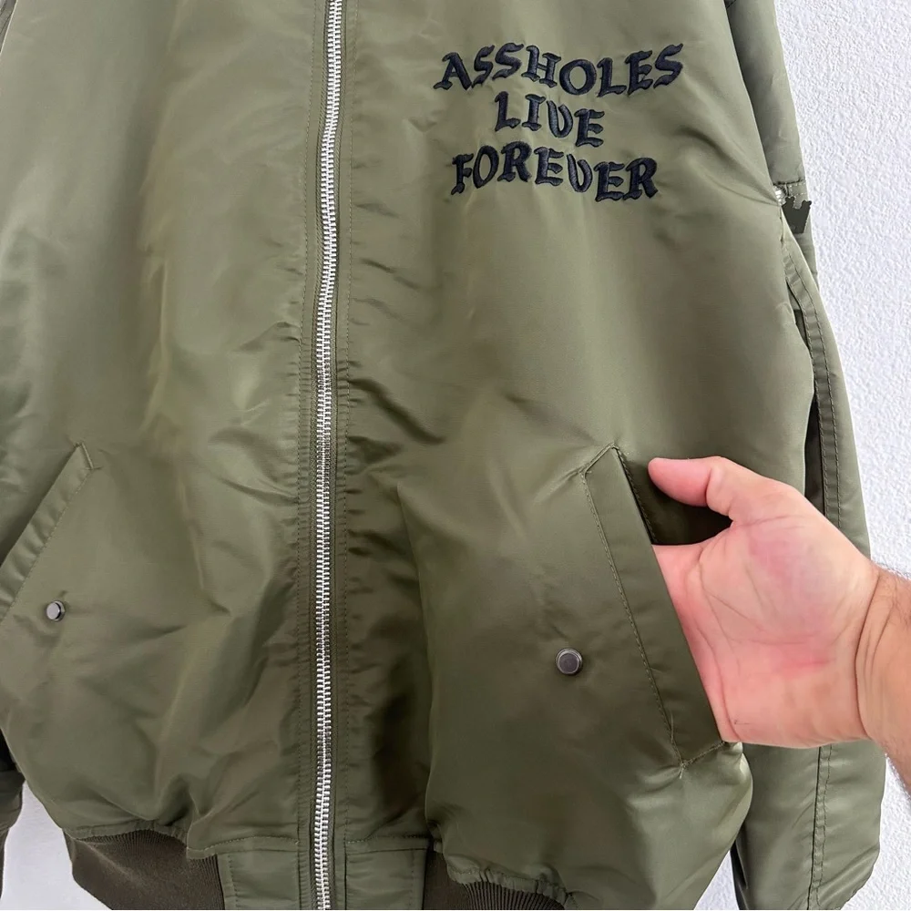 Lindafinegold ALF Reversible Olive Green and Orange Bomber Jacket Size: L